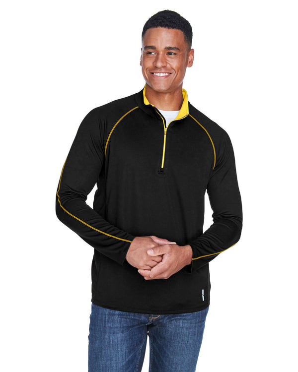 mens radar quarter zip performance long sleeve top BLK/ CMPS GOLD