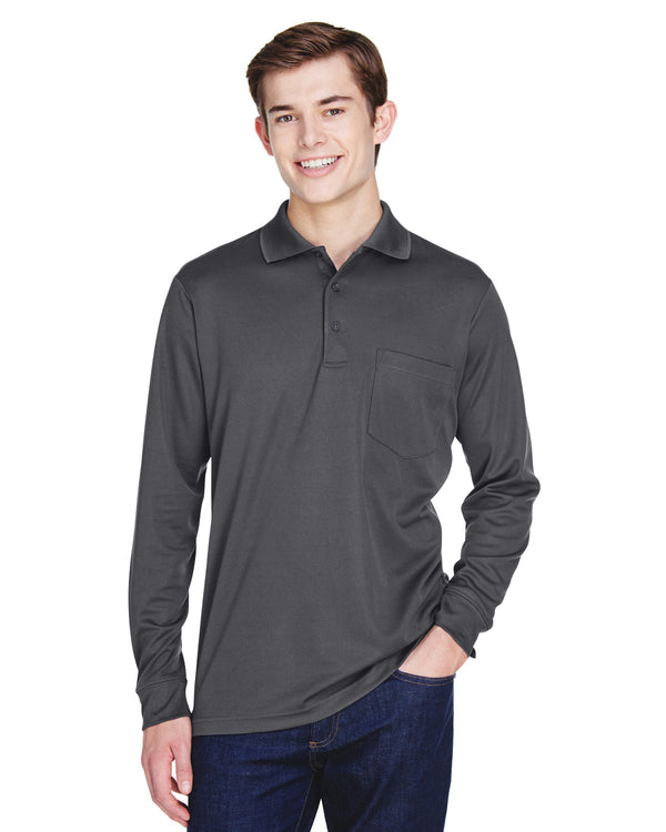 adult pinnacle performance long sleeve pique polo with pocket CARBON
