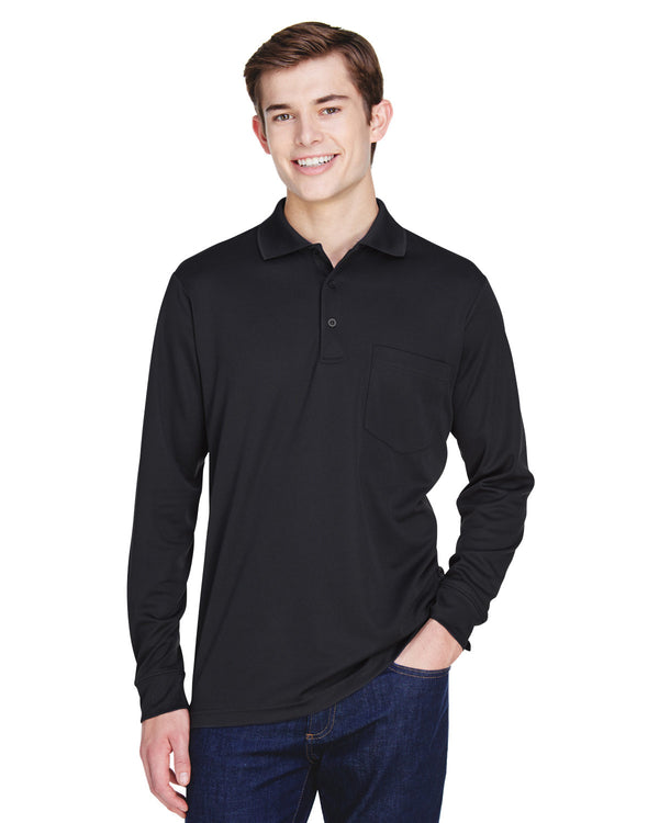 adult pinnacle performance long sleeve pique polo with pocket BLACK