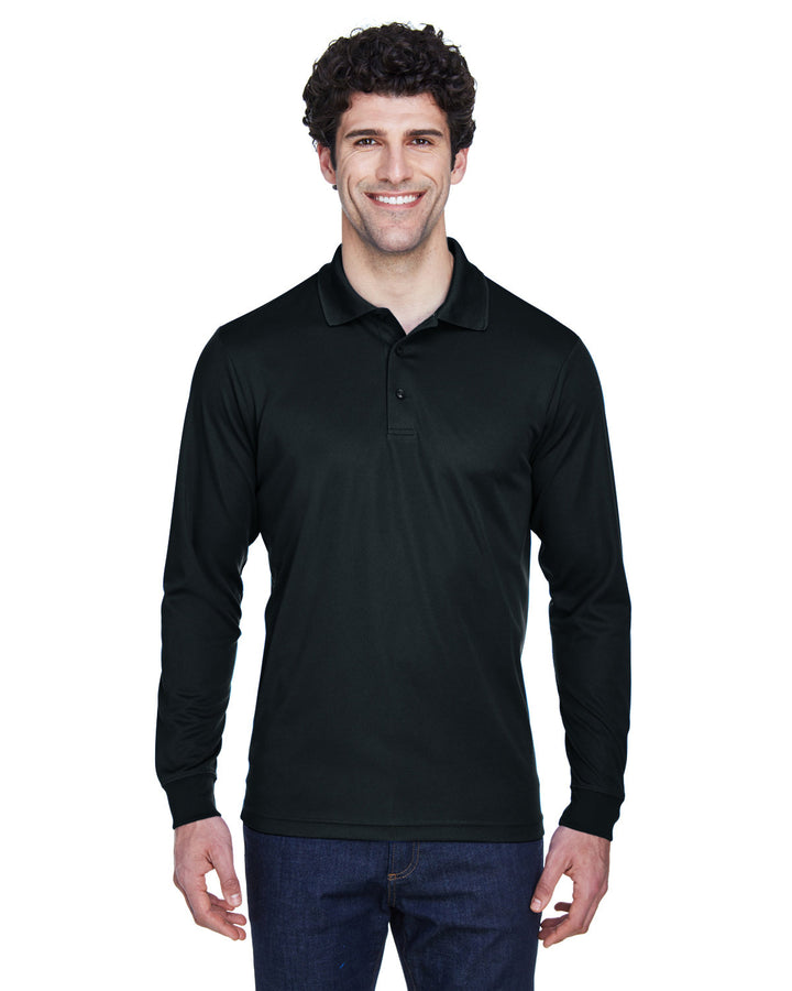 mens tall pinnacle performance long sleeve pique polo BLACK