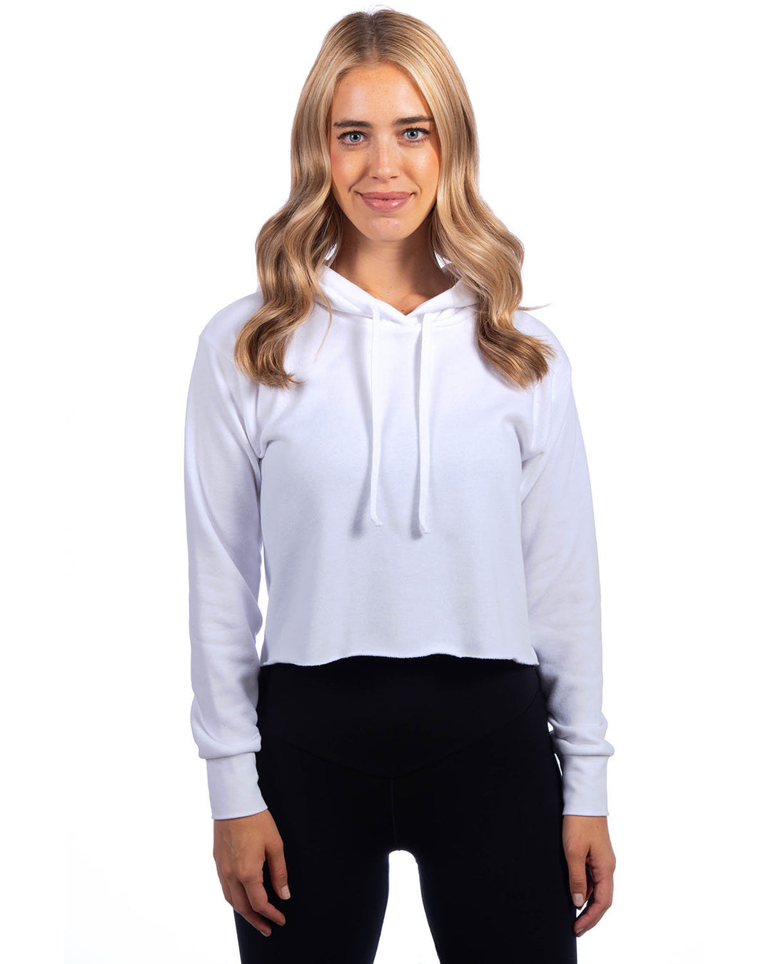 ladies cropped pullover hooded sweatshirt WHITE