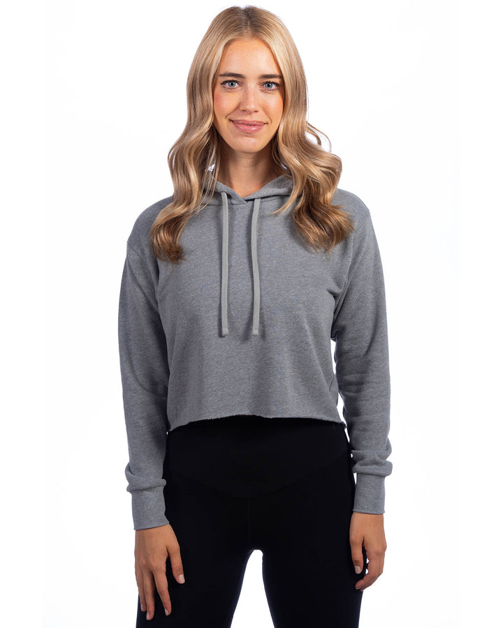 ladies cropped pullover hooded sweatshirt HEATHER GRAY