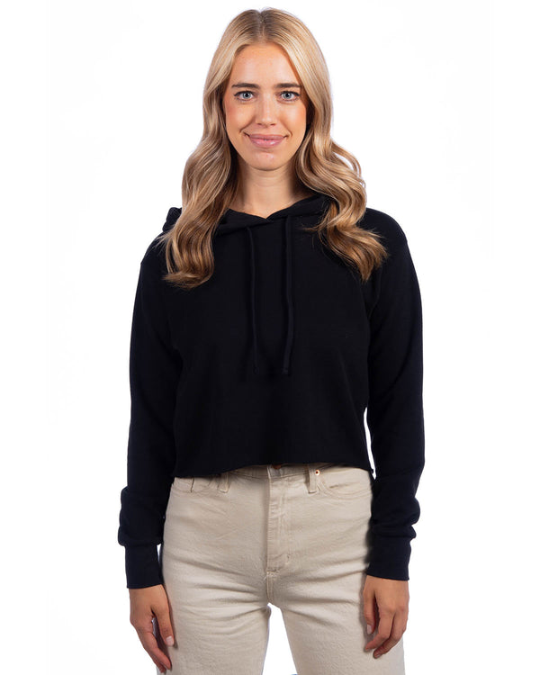 ladies cropped pullover hooded sweatshirt BLACK