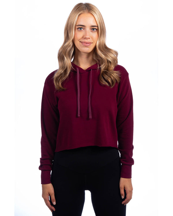 ladies cropped pullover hooded sweatshirt MAROON