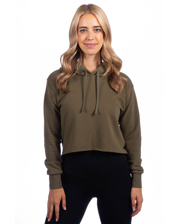 ladies cropped pullover hooded sweatshirt MILITARY GREEN