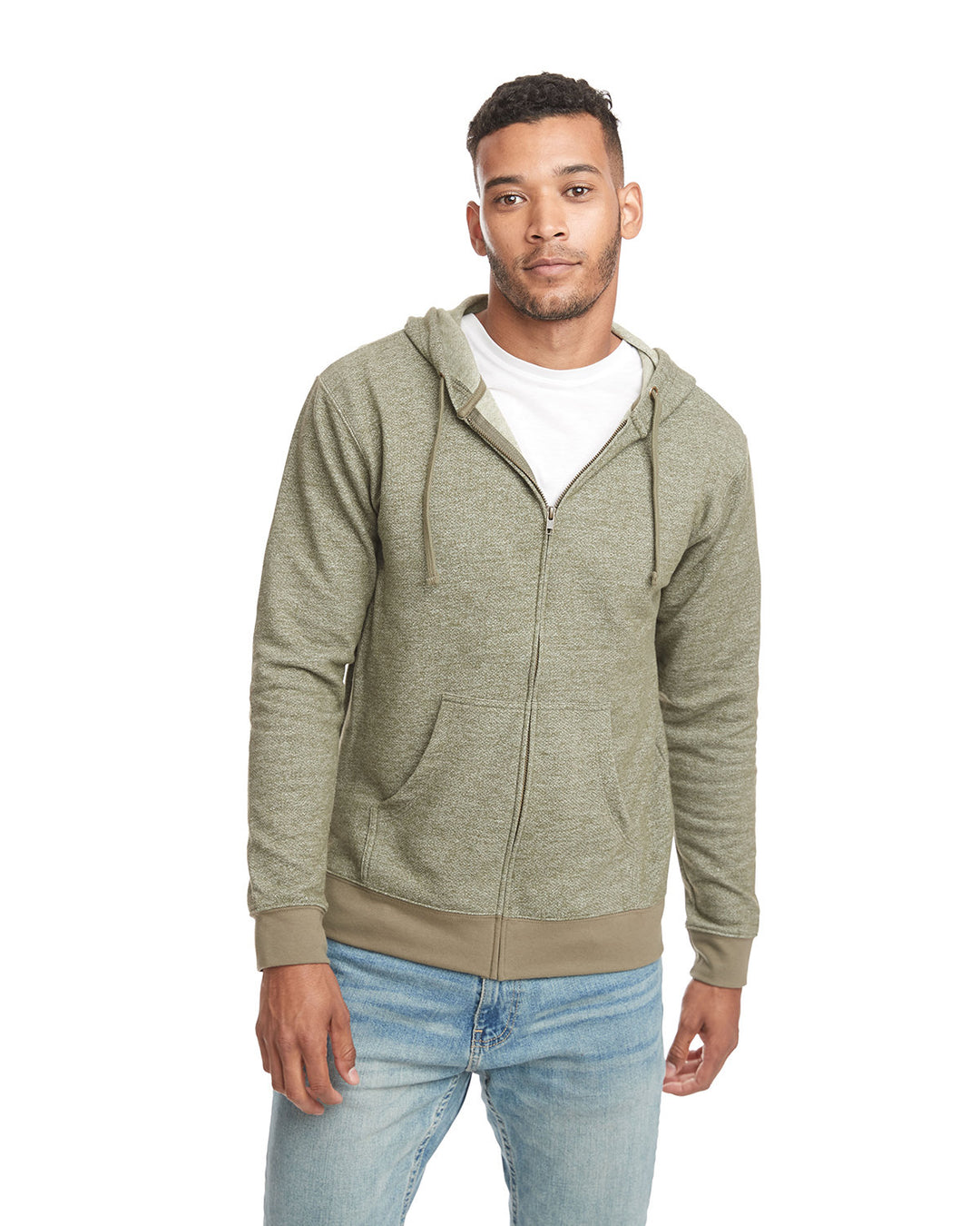 adult denim fleece full zip hoodie MILITARY GREEN