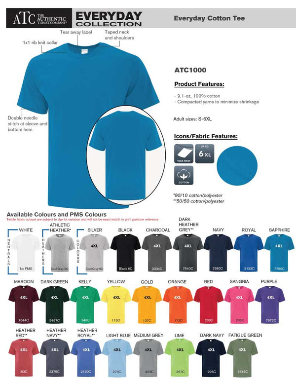 Adult Cotton T-Shirt Product Feature Chart