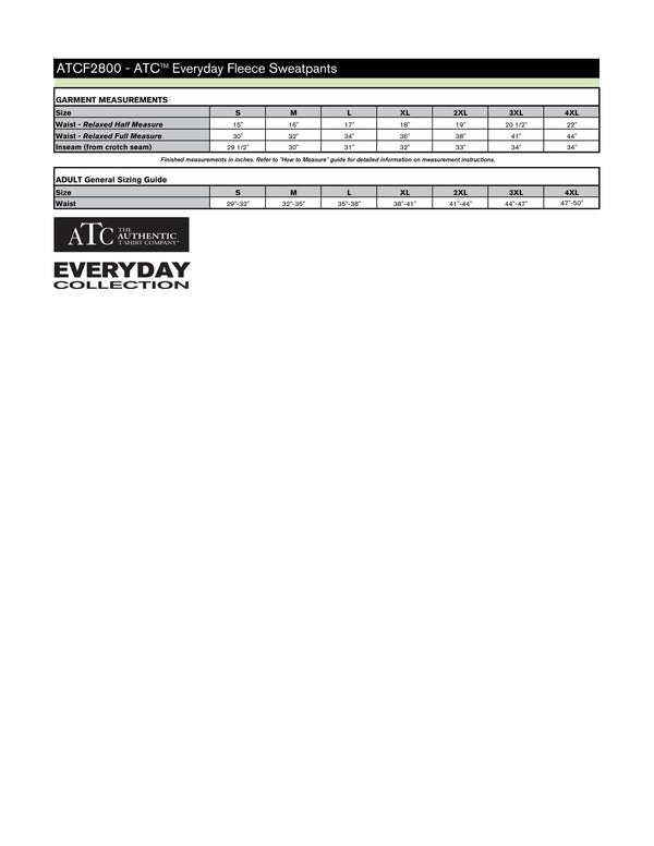 Fleece Jogging Pants Size Chart