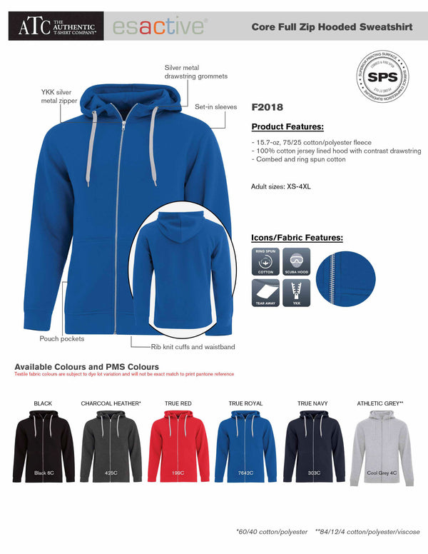 Adult Full Zip Hooded Sweatshirt Product Detail Sheet