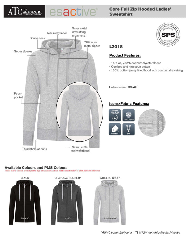 Ladies Full Zip Hoodie Product Details Sheet