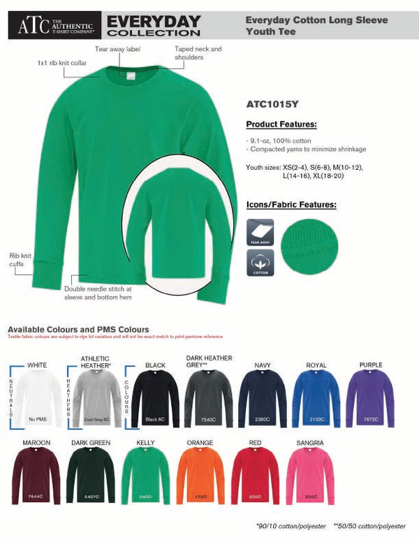 Youth Long Sleeve T-Shirt Product Features Sheet