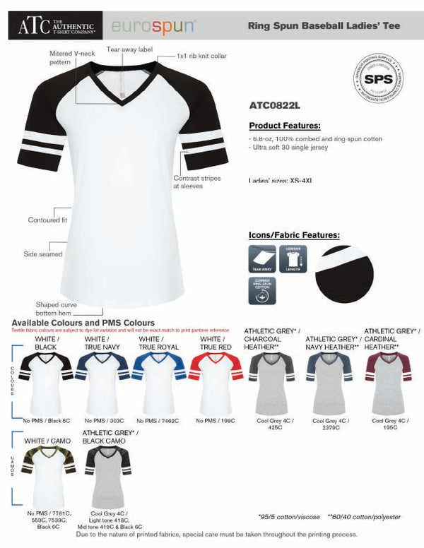 Ladies Baseball T-Shirt Product Features Sheet