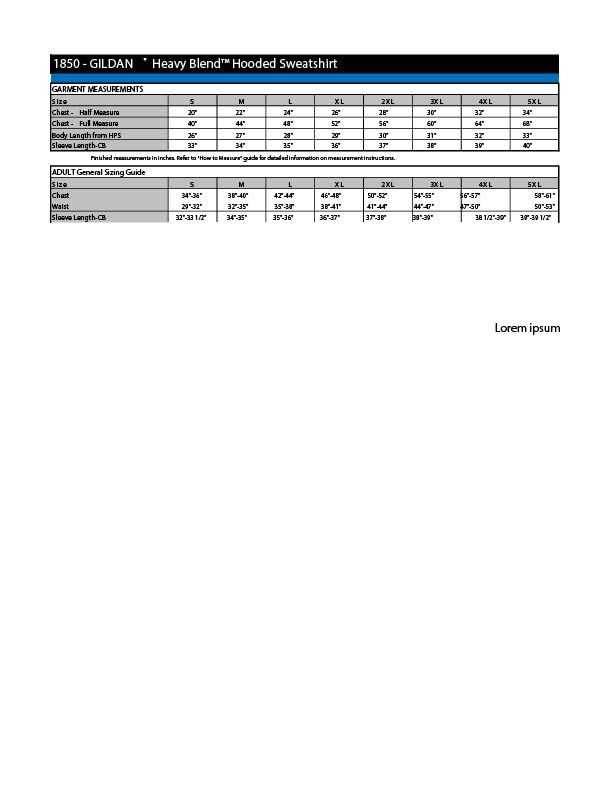 Adult Cotton/Poly Hoodie Safetywear Size Chart