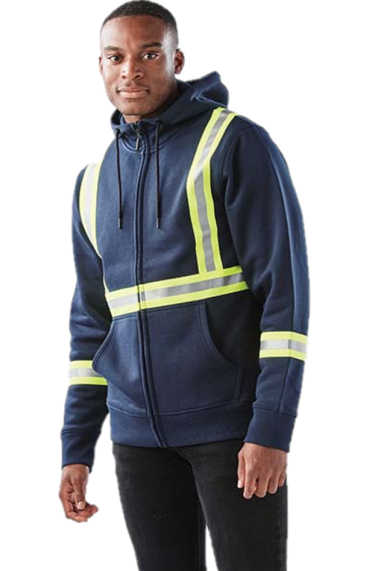 Navy Adult Reflective Safety Zipped Hoodie