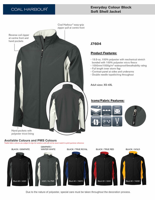 Adult Soft Shell Jacket Product Features Sheet