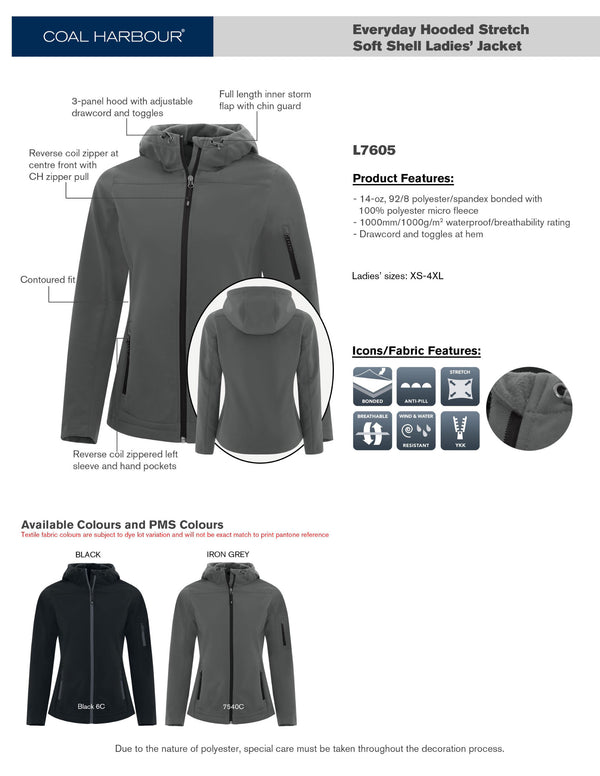 Ladies Hooded Stretch Soft Shell Jacket Product Features Chart