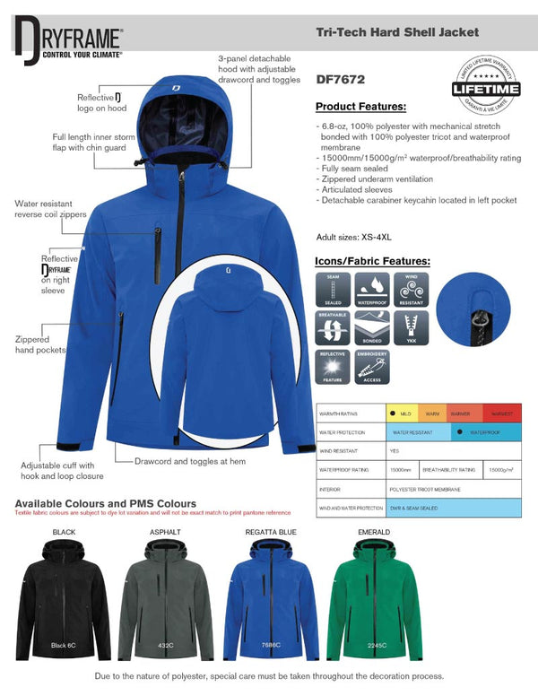 Adult DryFrame® Tri-Tech Hard Shell Jacket Product Feature Sheet
