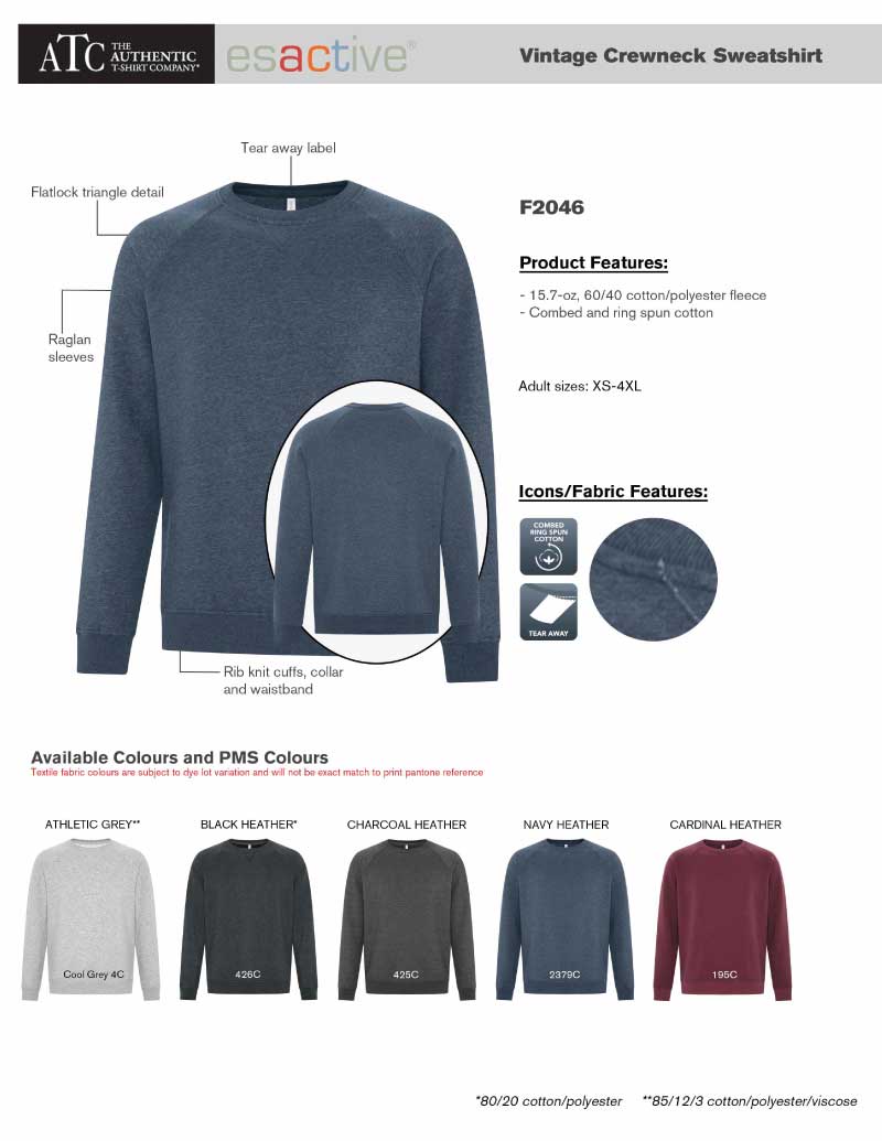 Adult Vintage Crewneck Sweatshirt Product Feature Sheet