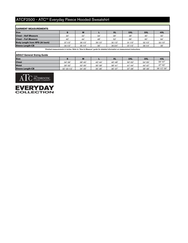 Adult Fleece Hoodie Size Chart