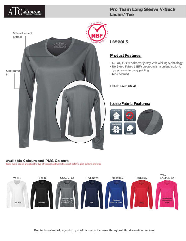 Ladies V Neck Long Sleeve Poly T-Shirt Product Details Sheet