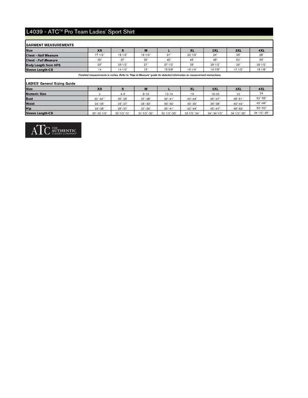 Ladies Performance Poly Golf Shirt Size Chart