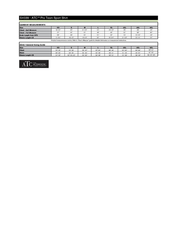 Adult Performance Poly Golf Shirt Size Chart