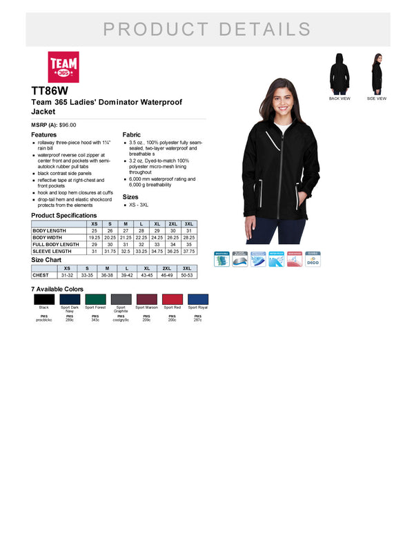 Ladies Lightweight Waterproof Jacket Product Detail Sheet