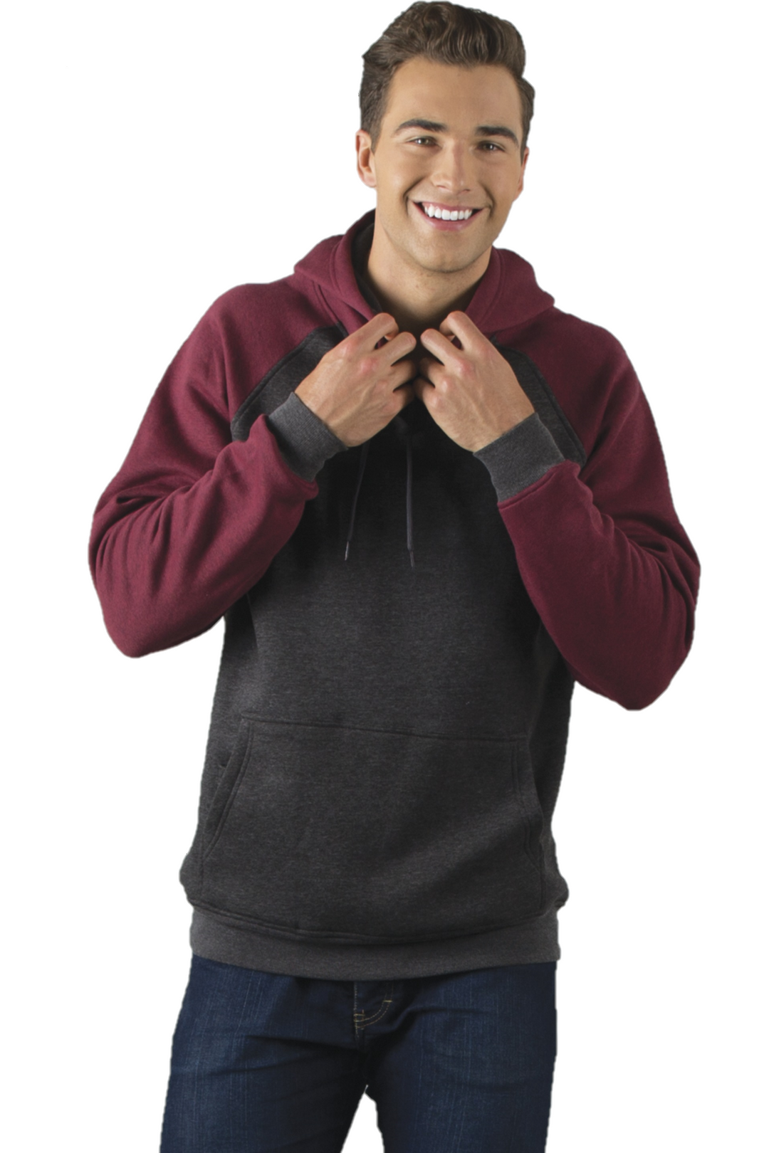 Cardinal Heather/Charcoal Heather Adult Two Toned Fleece Hoodie