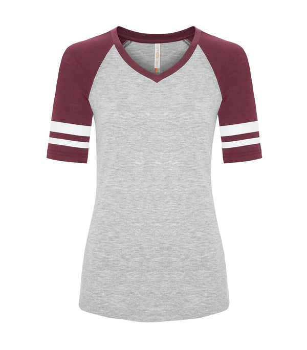 Athletic Grey/Cardinal Heather Ladies Baseball T-Shirt
