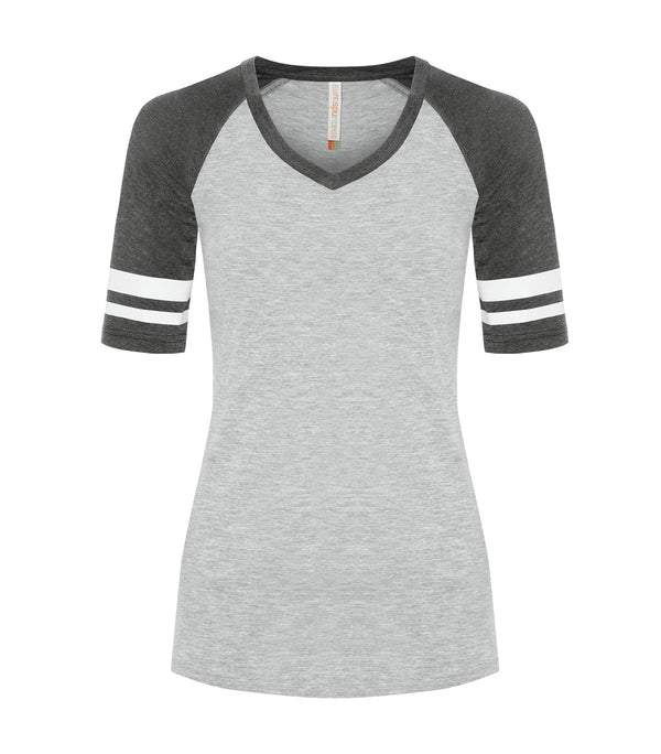 Athletic Grey/Charcoal Heather Ladies Baseball T-Shirt