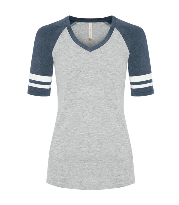 Athletic Grey/Navy Heather Ladies Baseball T-Shirt