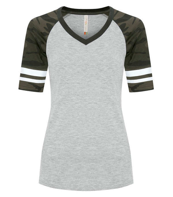 Athletic Grey/Black Camo Ladies Baseball T-Shirt