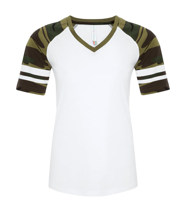 White/Camo Ladies Baseball T-Shirt