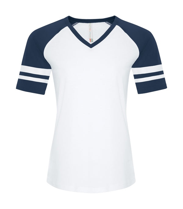 White/True Navy Ladies Baseball T-Shirt