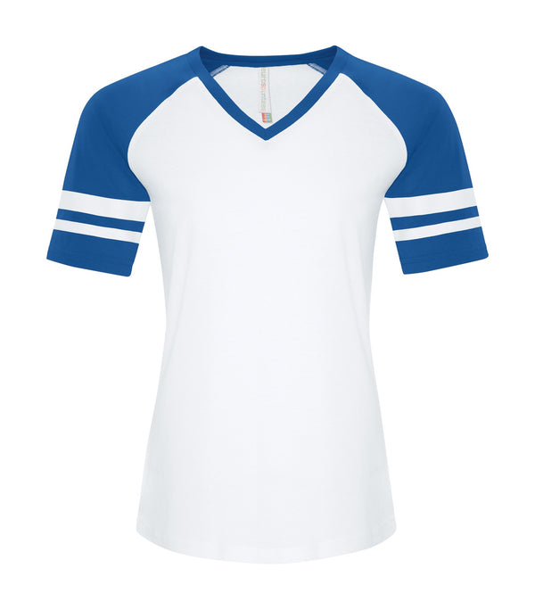 White/True Royal Ladies Baseball T-Shirt