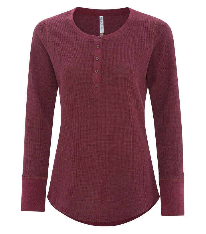 Cardinal Heather Ladies Long Sleeve Thermal Waffle Shirt