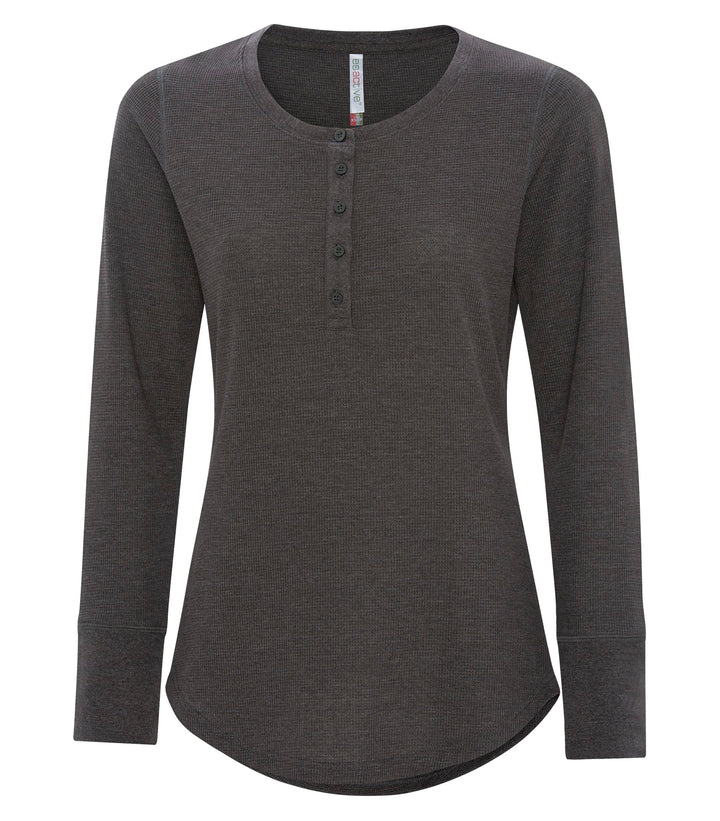 Charcoal Heather Ladies Long Sleeve Thermal Waffle Shirt