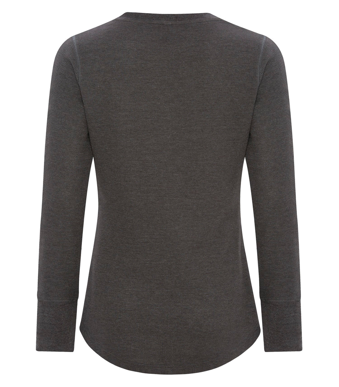 Charcoal Heather Ladies Long Sleeve Thermal Waffle Shirt