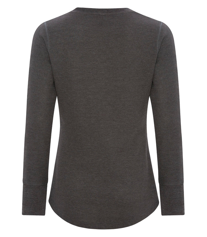 Charcoal Heather Ladies Long Sleeve Thermal Waffle Shirt