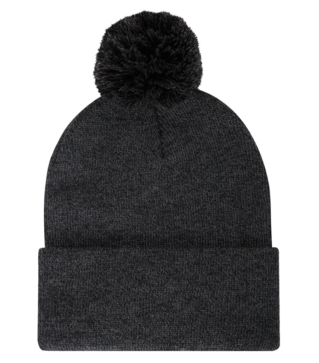Black Heather Cuff Pom Pom Toque