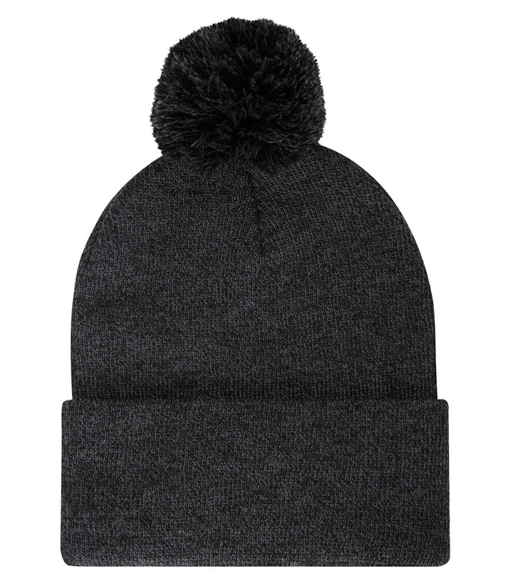 Black Heather Cuff Pom Pom Toque