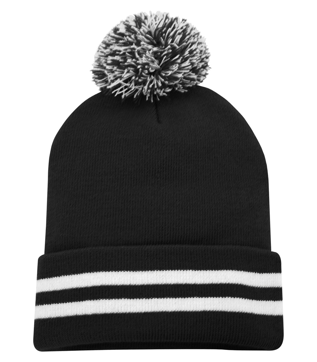 Black/White Cuff Pom Pom Toque