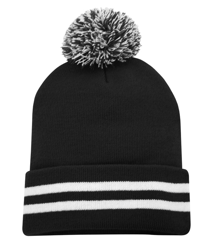 Black/White Cuff Pom Pom Toque