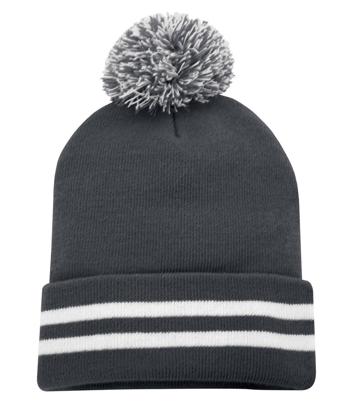 Iron Grey/White Cuff Pom Pom Toque