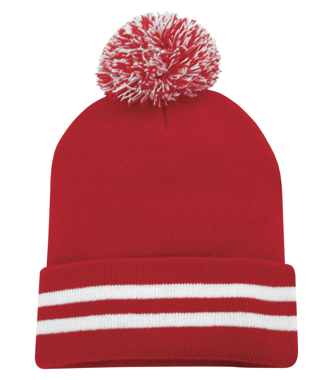 True Red/White Cuff Pom Pom Toque
