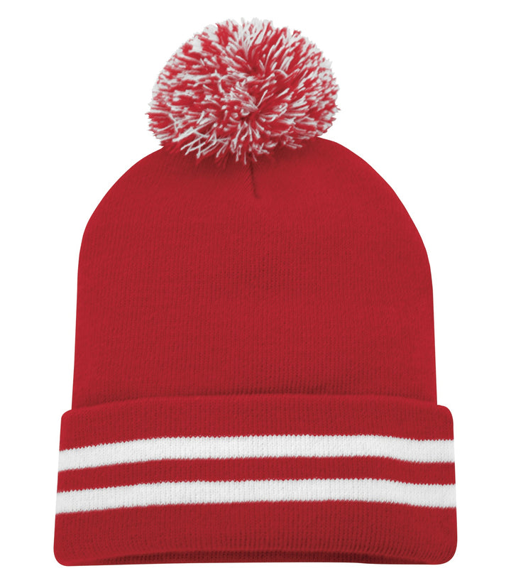 True Red/White Cuff Pom Pom Toque