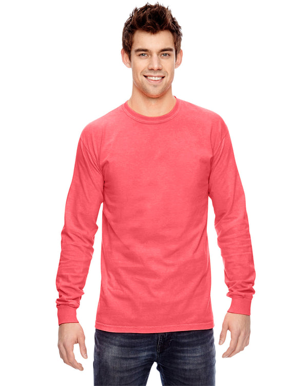 adult heavyweight long sleeve t shirt NEON RED ORANGE