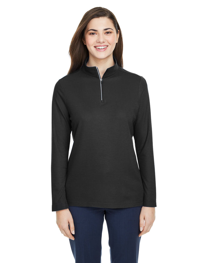 ladies fusion chromasoft pique quarter zip BLACK
