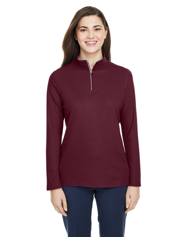 ladies fusion chromasoft pique quarter zip BURGUNDY