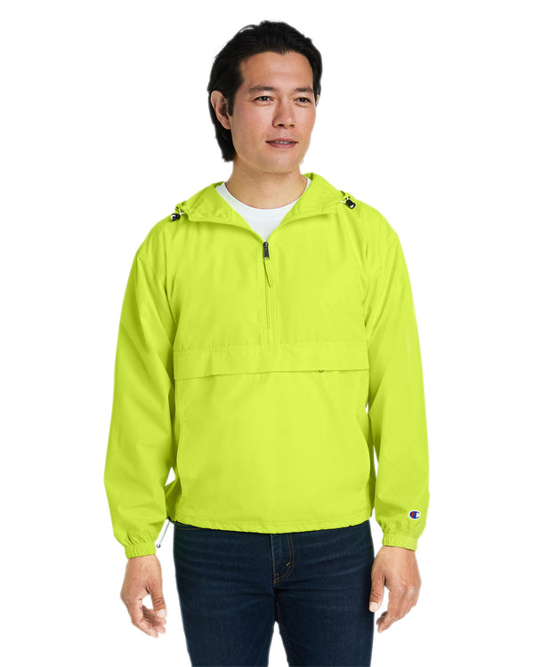 adult packable anorak 1 4 zip jacket SAFETY GREEN
